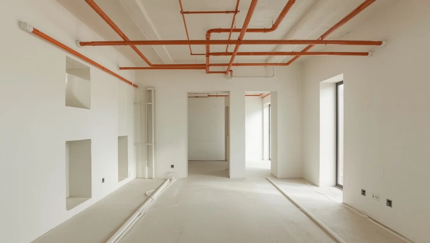 Tracce a parete con tubazioni e corrugati posati prima della chiusura