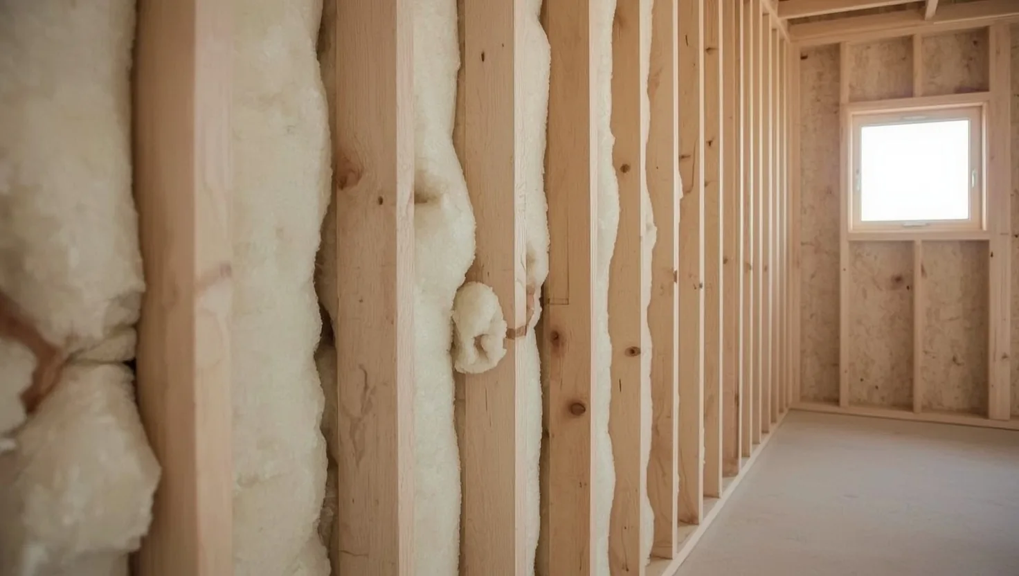 Posa di isolante naturale in fibra fra i montanti di una parete a telaio