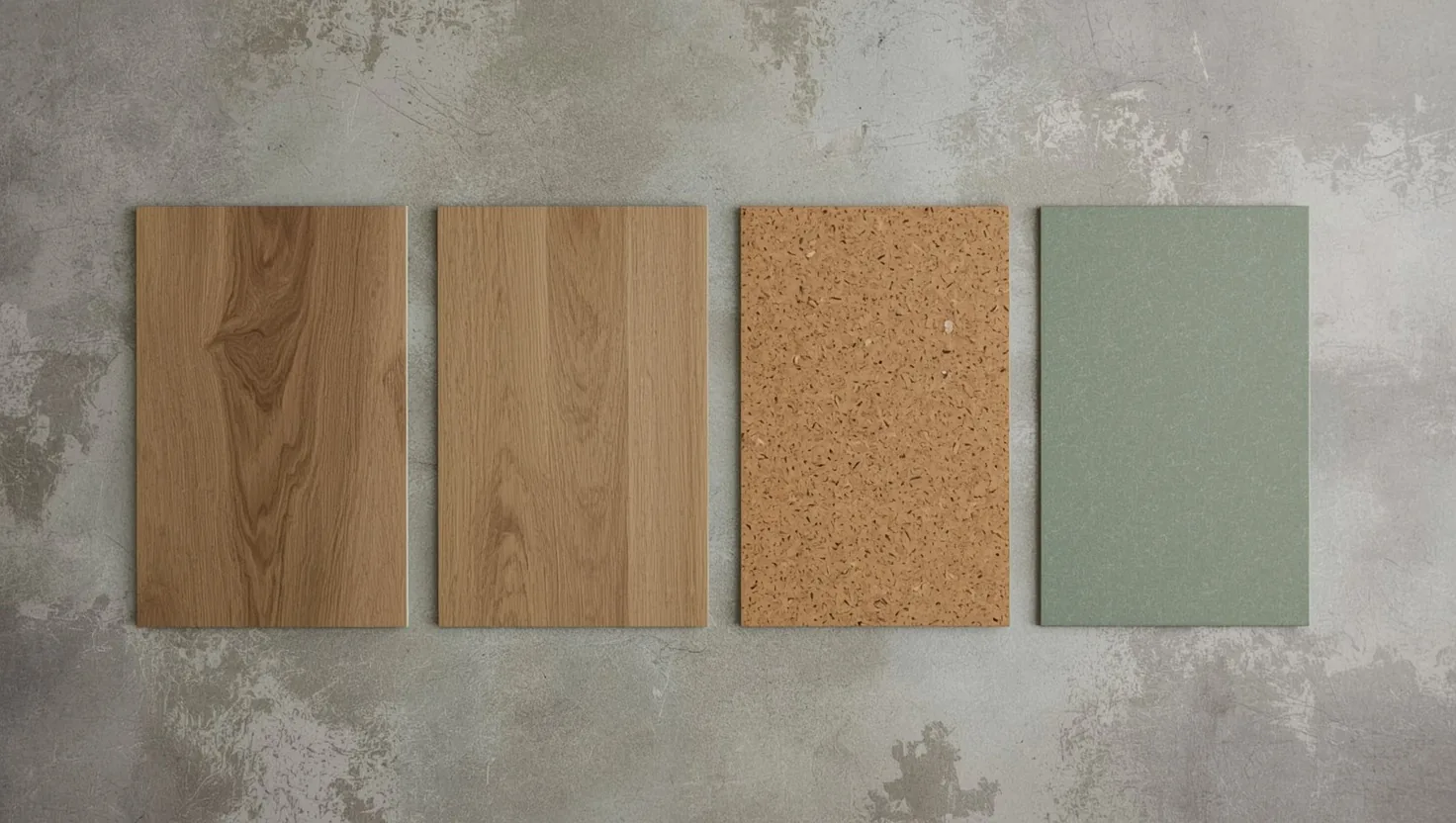 Campioni di parquet massello, prefinito, sughero e linoleum a confronto