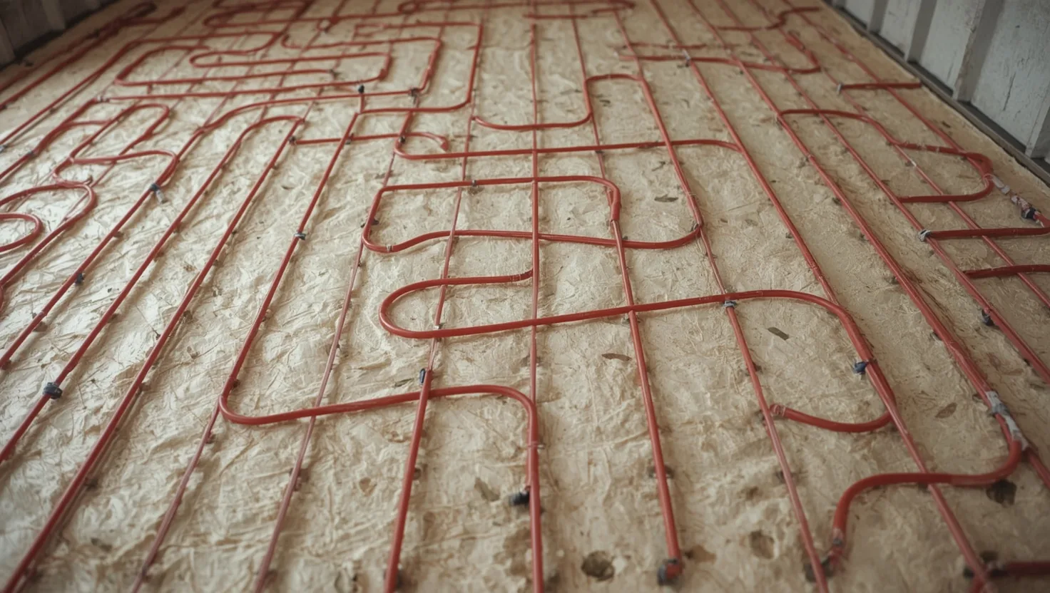 Posa di serpentine radianti a pavimento su pannello isolante bugnato