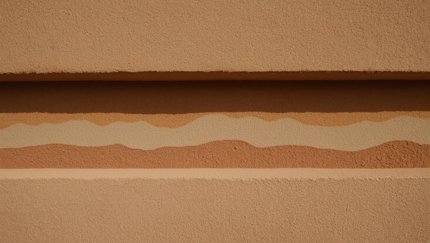 Parete in terra cruda battuta con gli strati orizzontali a vista